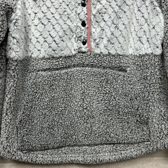 Simply Southern Sherpa Fleece Pullover Gray White Button Front Women’s Small - Picture 4 of 13